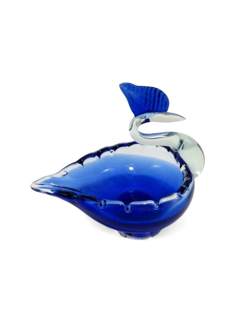 Cobalt Blue Glass Swan Decorative Bowl Murano-Style 6"